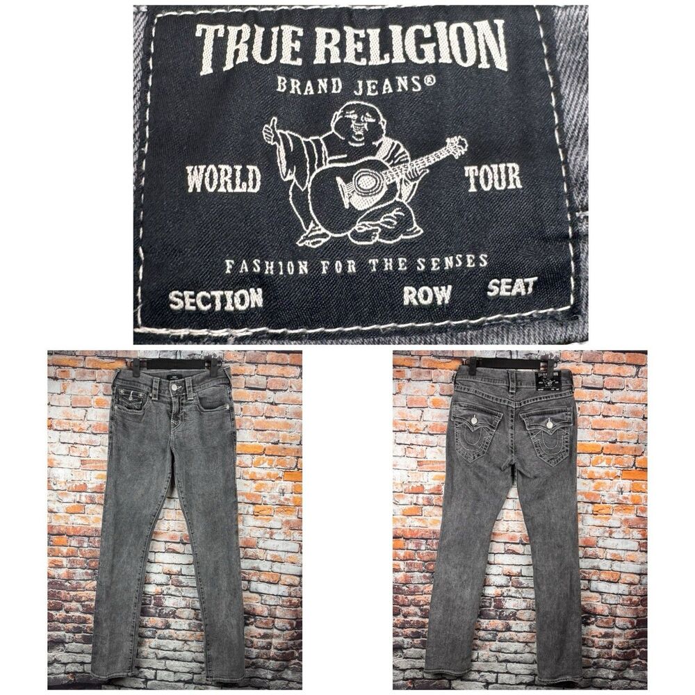 True Religion Ricky Flap Big T Relaxed Straight 28"x33" Gray Stone Washed Jeans